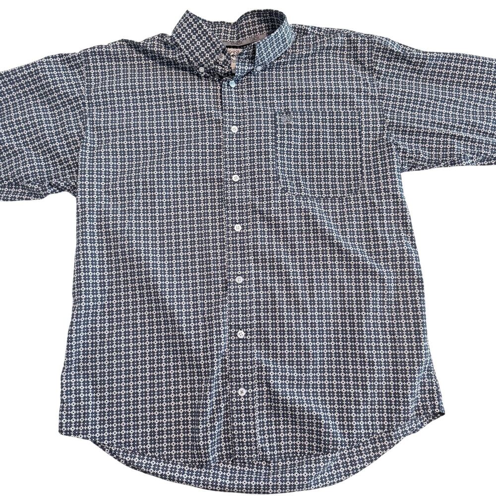 Cinch Men's Short Sleeve Button Down Shirt Small Blue Geometric Western Cotton